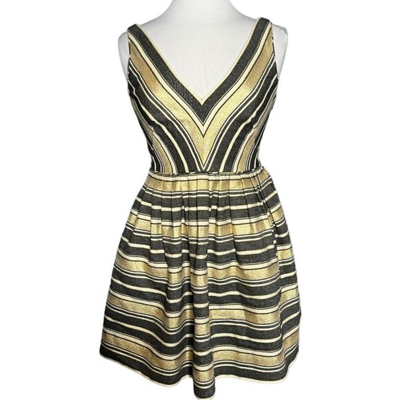 J. CREW Factory Sparkle Glam Metallic Candy Stripe Fit & Flare Party Minidress - Picture 2 of 10